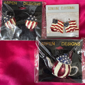 Women's Aspen Designs Brooches cloisonné flag earrings Patriotic Set